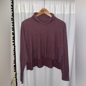 American Eagle cropped ribbed lightweight sweater burgundy waffle womens S small